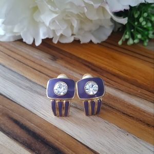 Earrings - Vintage Clip-on Earrings - Purple and Gold Colour